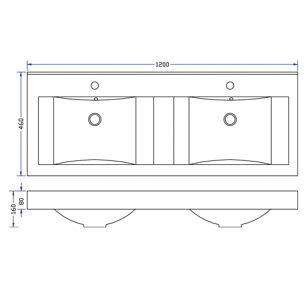 Wiesbaden Tigris Wastafel  Dubbel 120cm Kunstmarmer Wit